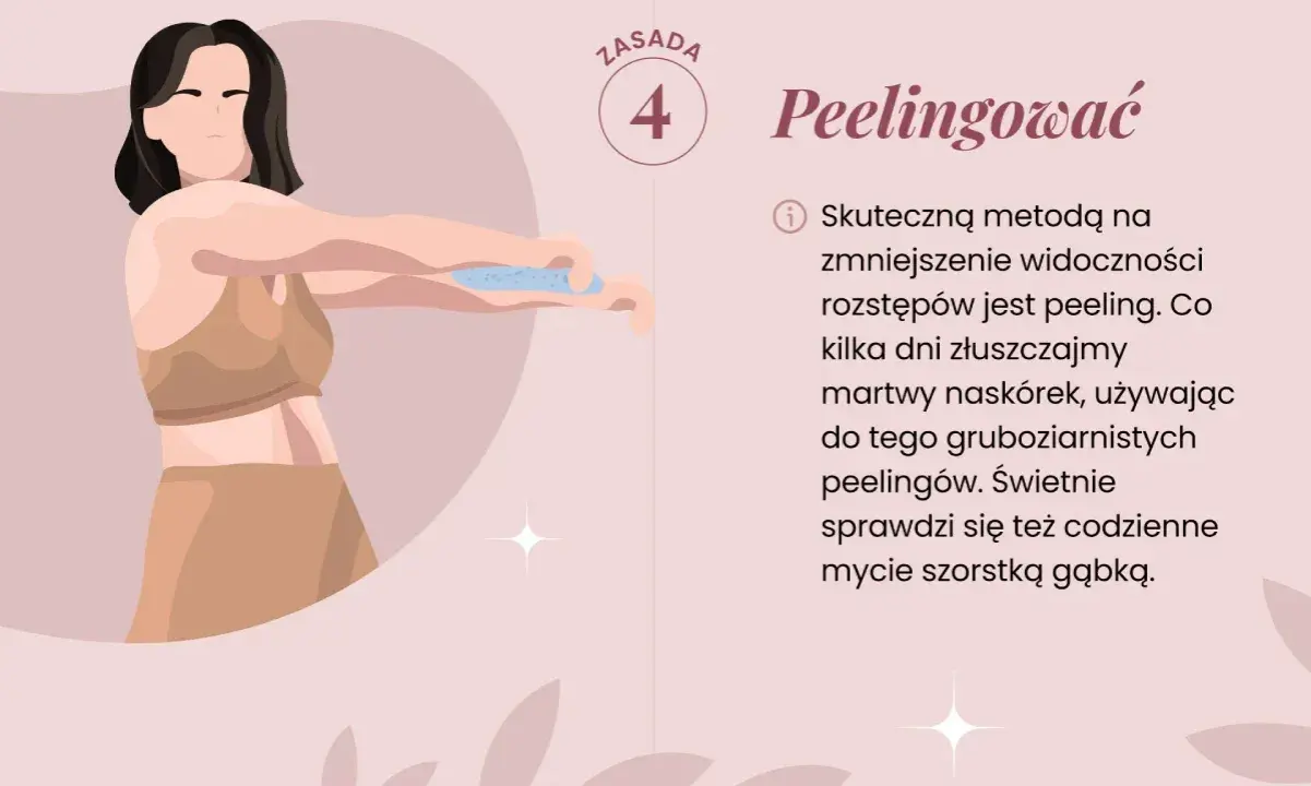 Kobieta wykonuje peeling, by jak pozbyć się rozstępów. Zasada 4: Peelingować.