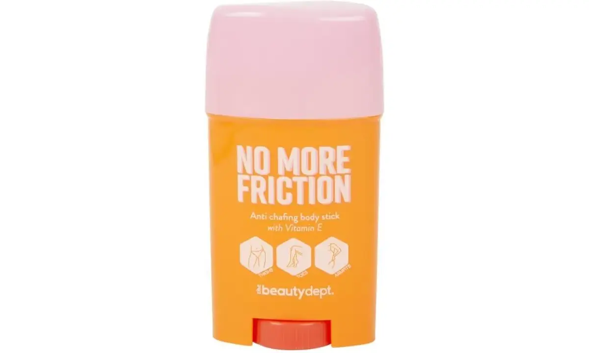 Pomarańczowy sztyft na otarcia "No More Friction" z witaminą E, chroniący uda, palce i pachy.