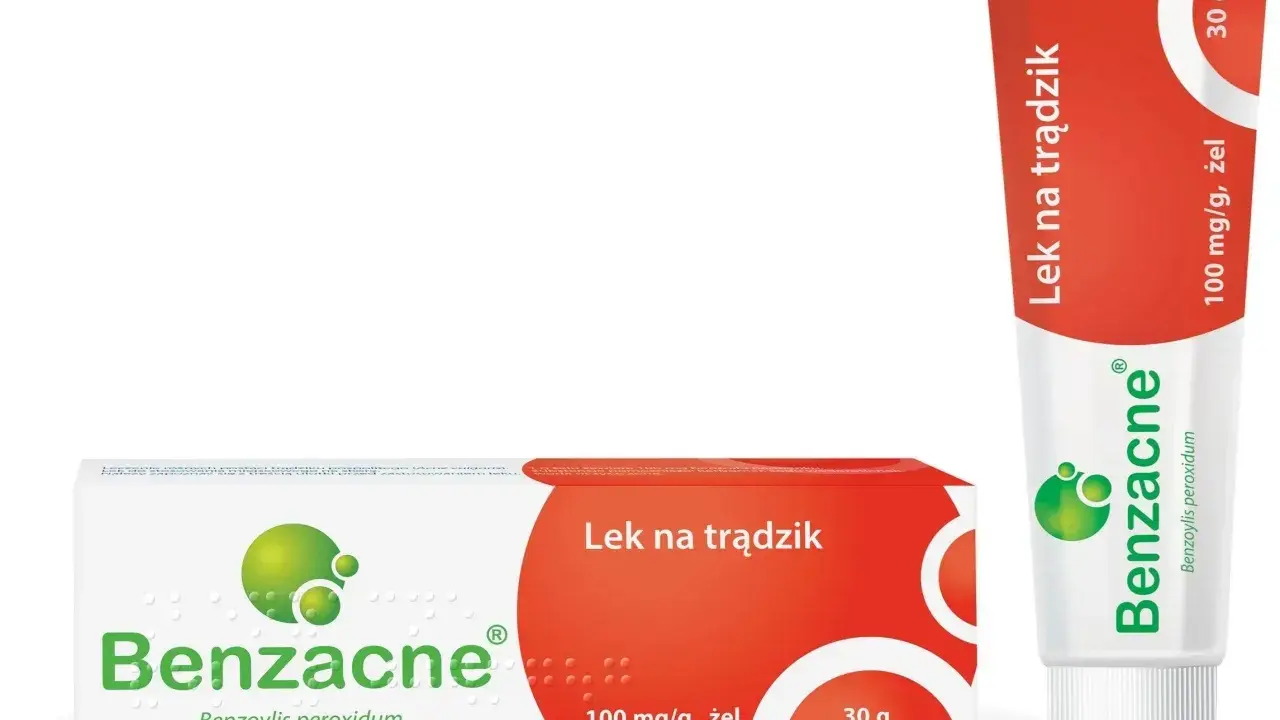 Maść na wypryski Benzacne w tubce i pudełku. Lek na trądzik z benzoylis peroxidum.