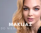 Delikatny makijaż oczu niebieskich podkreśla ich głębię. Blond włosy i różowe usta dopełniają całość.