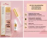 Złote serum do rzęs i brwi Eveline z aplikatorem i opakowaniem, porównanie przed i po.