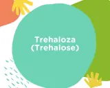Kolorowe kształty na białym tle. Na turkusowym okręgu napis: Trehaloza (Trehalose).