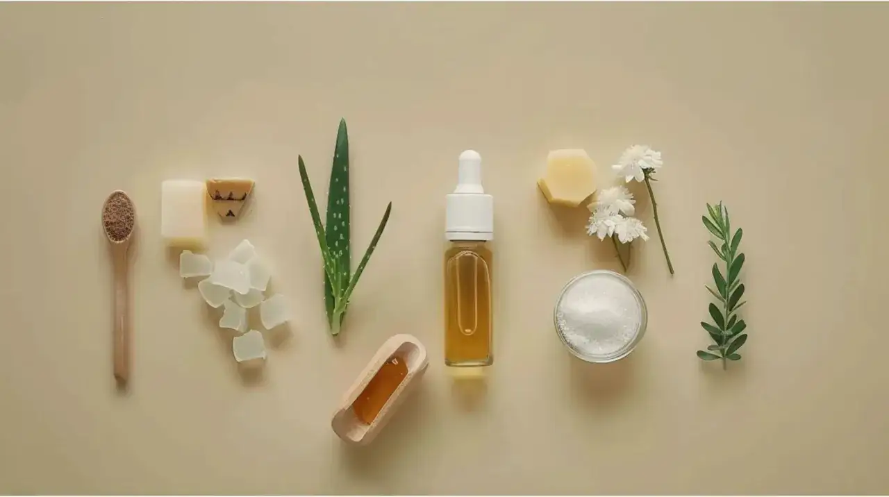 Składniki do głębokiego nawilżenia twarzy: aloes, olejek, miód, zioła i kwiaty.
